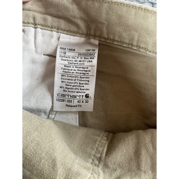 Carhartt Utility Carpenter Relaxed Fit Pants Mens 42x32 Tan Work Pockets Canvas - Picture 12 of 12